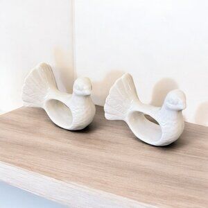 Vintage Shafford Design White Porcelain Dove Napkin Ring Holders Set of 2